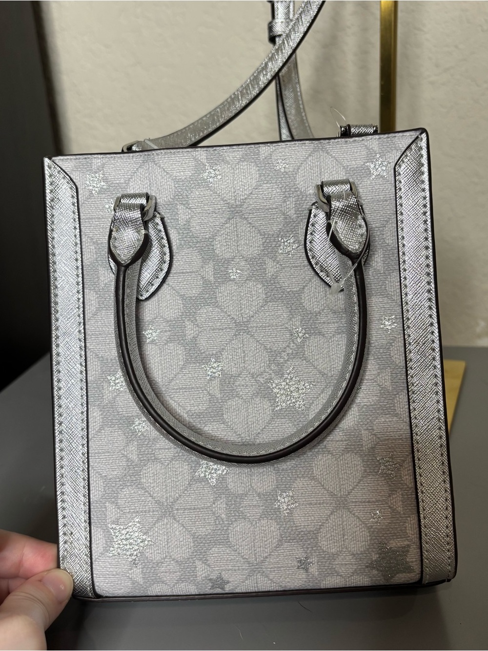 Kate Spade KJ957 Flower Star Toss Small Tote Crossbody In Platinum Grey NWOT - Picture 5 of 14